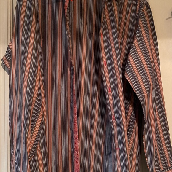 Coton Doux styled in France men’s fitted blue and orange striped‎ shirt - Picture 2 of 10